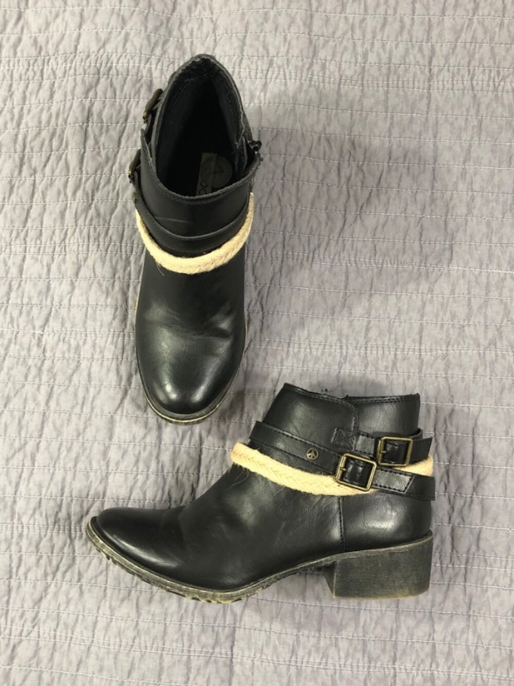 Groove Ankle Boots Women 7 Black Danger Boho Rope Straps Charm Bootie Vegan